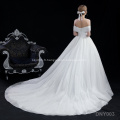 Simple over off the shoulder satin ivory white a-line formal bridal gown beaded ballgown wedding dresses